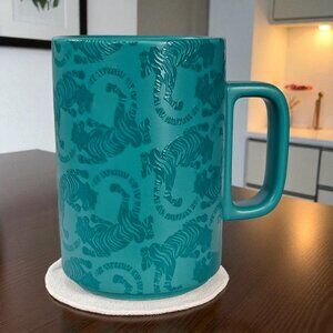 Starbucks "SUMATRA TIGER" Mug Teal Blue Green Embossed 12oz Coffee Tea 2018